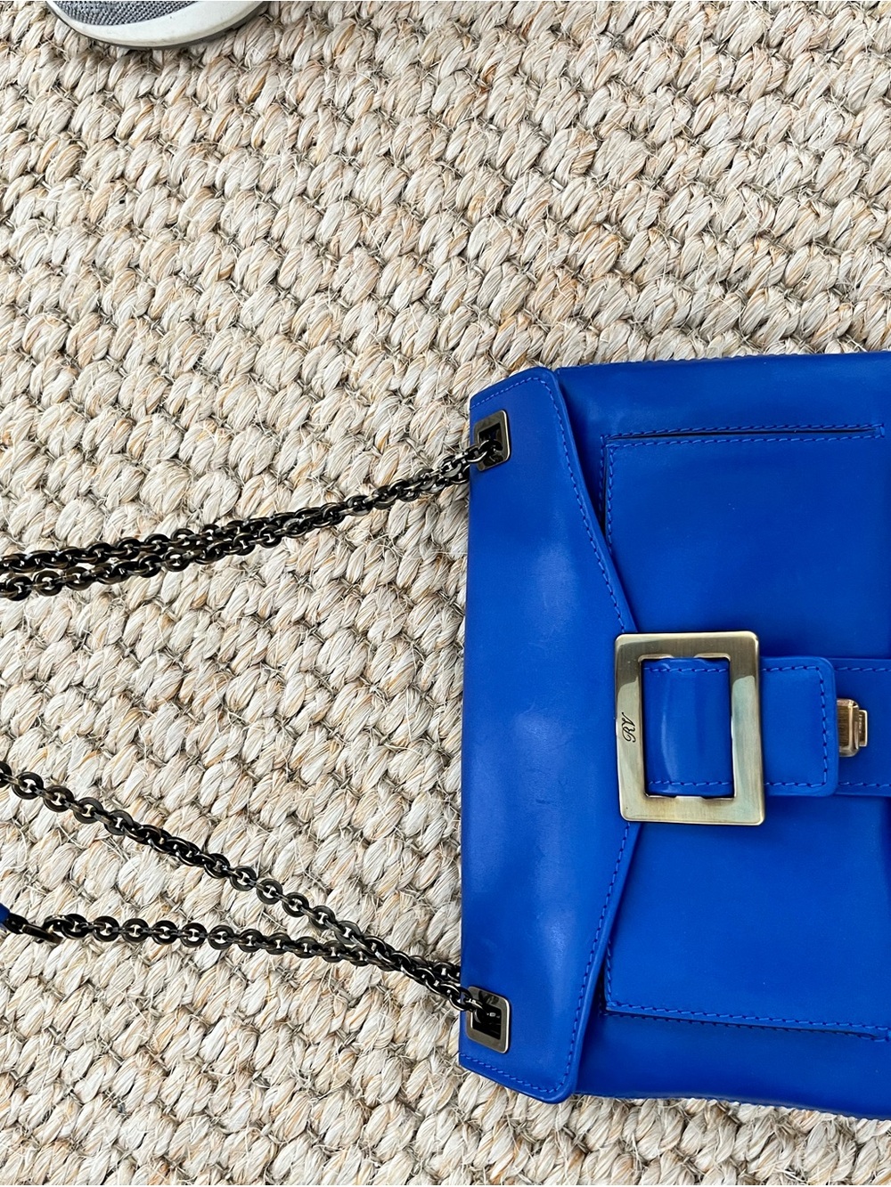 Roger Vivier Cobalt Blue Leather Shoulder Bag with Gold Buckle